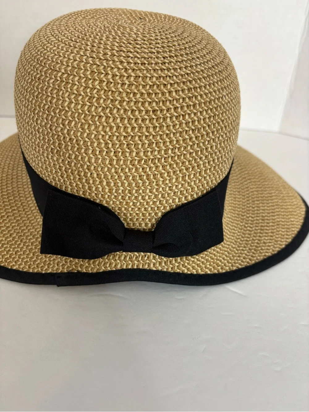 Magid Tan Straw Cloche Hat with Black Band